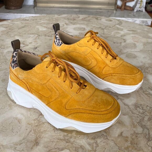 PS Poelman Chunky Platform Suede Leather Sneakers w/ Leopard Print - Picture 1 of 13